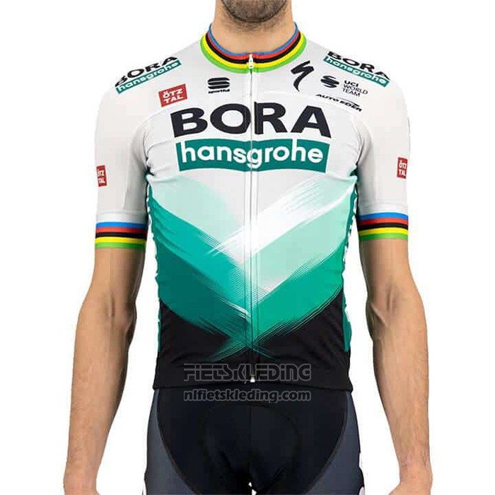 2021 Fietskleding Bora Kampioen Wit Groen Korte Mouwen en Koersbroek